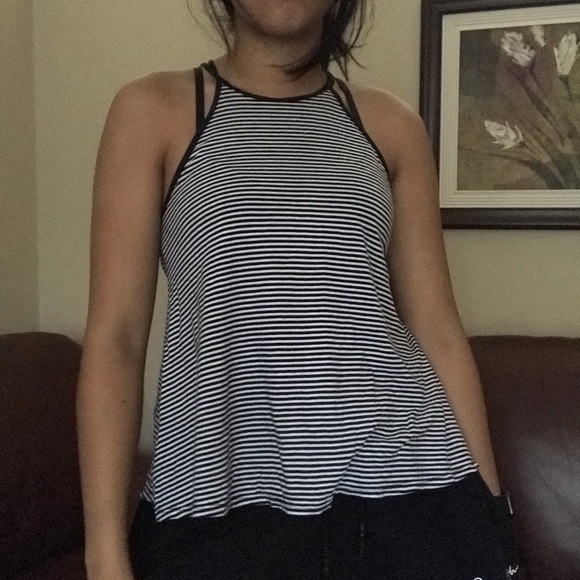 Hollister Black And White Stripe Razor Back Comfy Tank Top Small - Picture 2 of 5